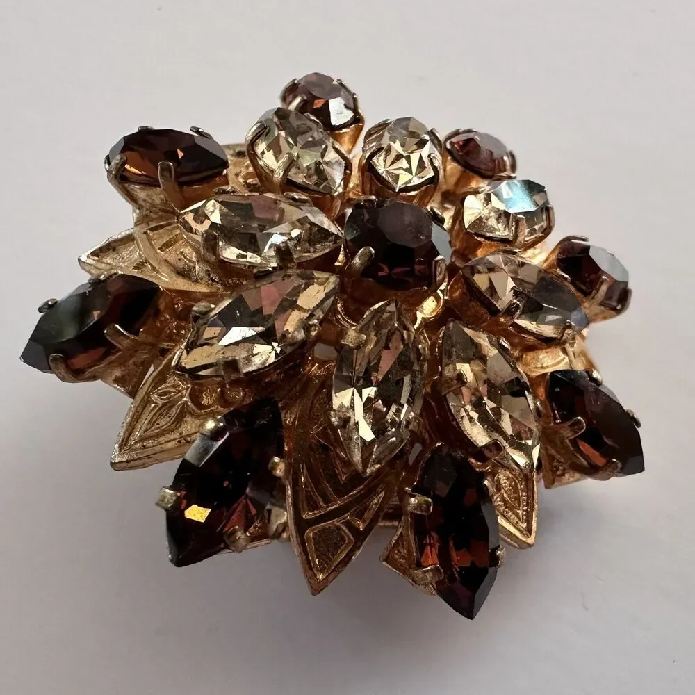 Vintage 1950s Christian Dior Gilt Austrian Rhinestone Dual Brooch and Clip - Picture 3 of 10
